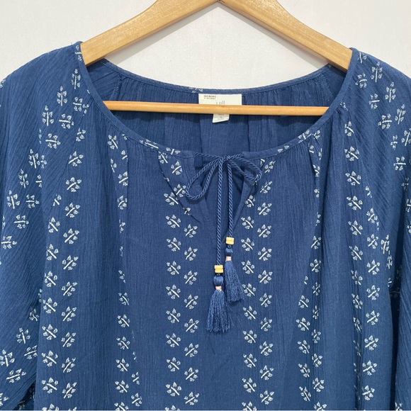 J.Jill Embroidered Tunic Dress Blue Floral Peasant Tassel Tie Cottagecore M Peti - Picture 2 of 9